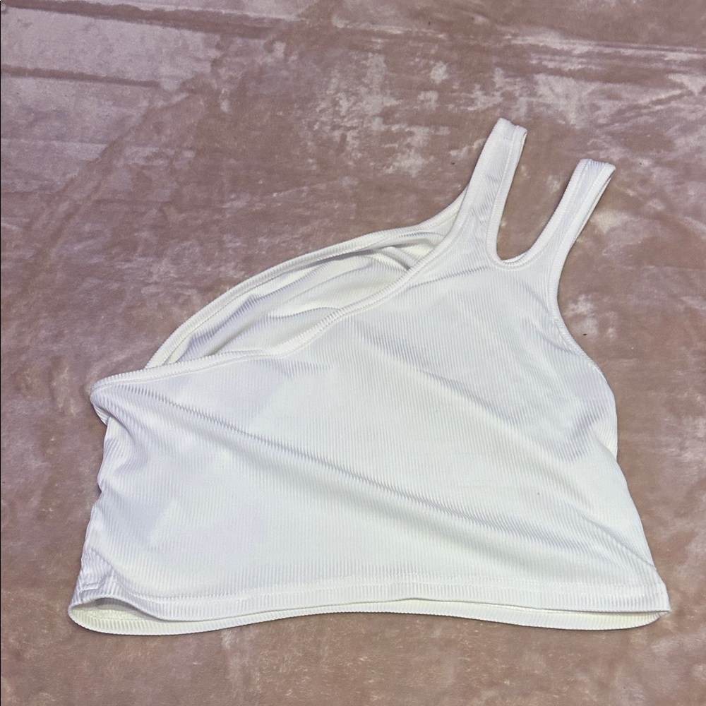 White Asymmetrical Ribbed Tank Top
